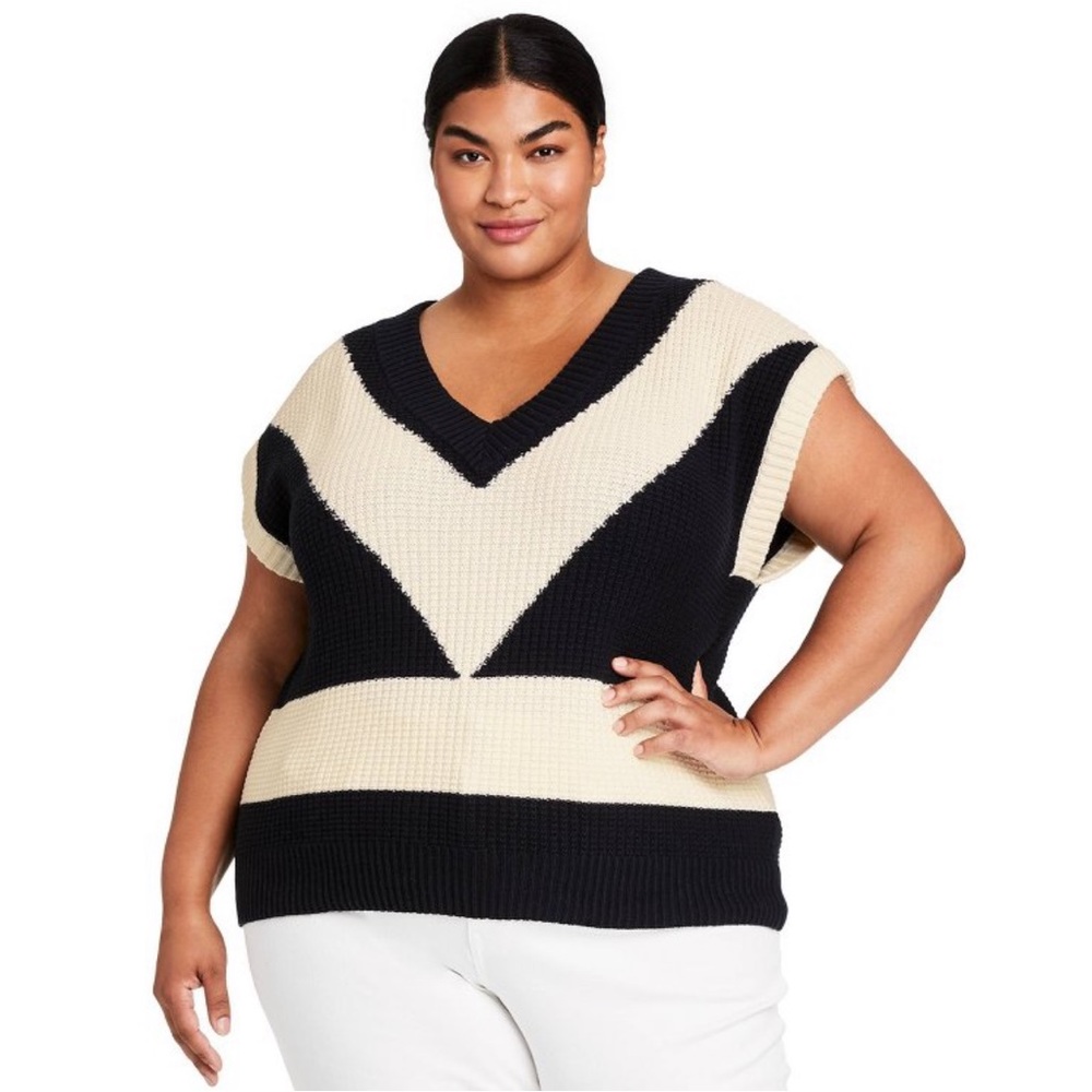 Victor Glemaud Target Black White Women Plus Size V-Neck Sweater